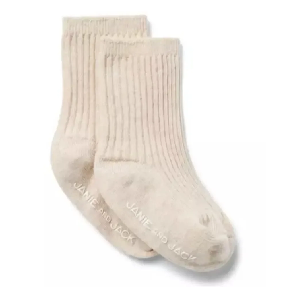 Janie and Jack Baby Ribbed Socks in Beige, Size 12-18M​​​